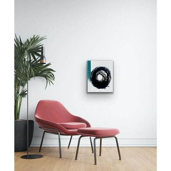 Abstract Black and Teal Modern Swirl Acrylic Painting 16” x 20” - Picture 3 of 10